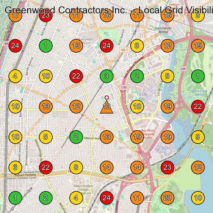 Greenwood Contractors Inc. General Contractor GeoGrid ranking map for Bronx NY